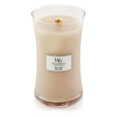WoodWick White Honey scented candle with wooden wick for men - Luxury Arabic Perfume